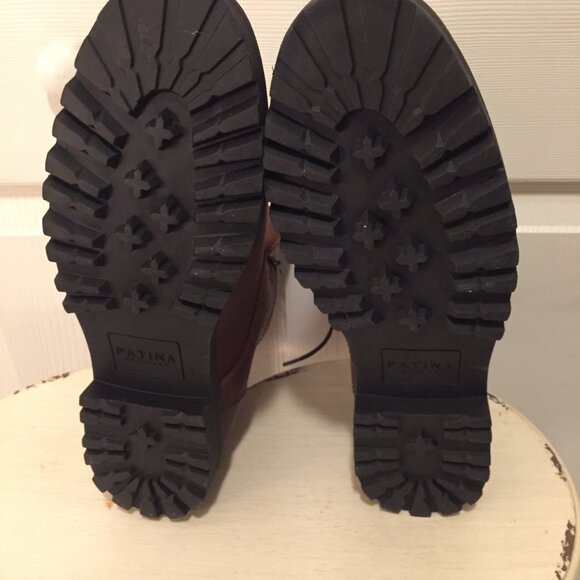 Patina  Brown Leather Lace-up Lug Boots Men's Size 10 Cap Toe LOOP PULL DETACHED - Picture 7 of 11